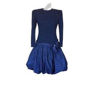 Vintage Rimini Bubble Dress Size 10 Ruched Shirred Top Rhinestone Bow Prom Homec